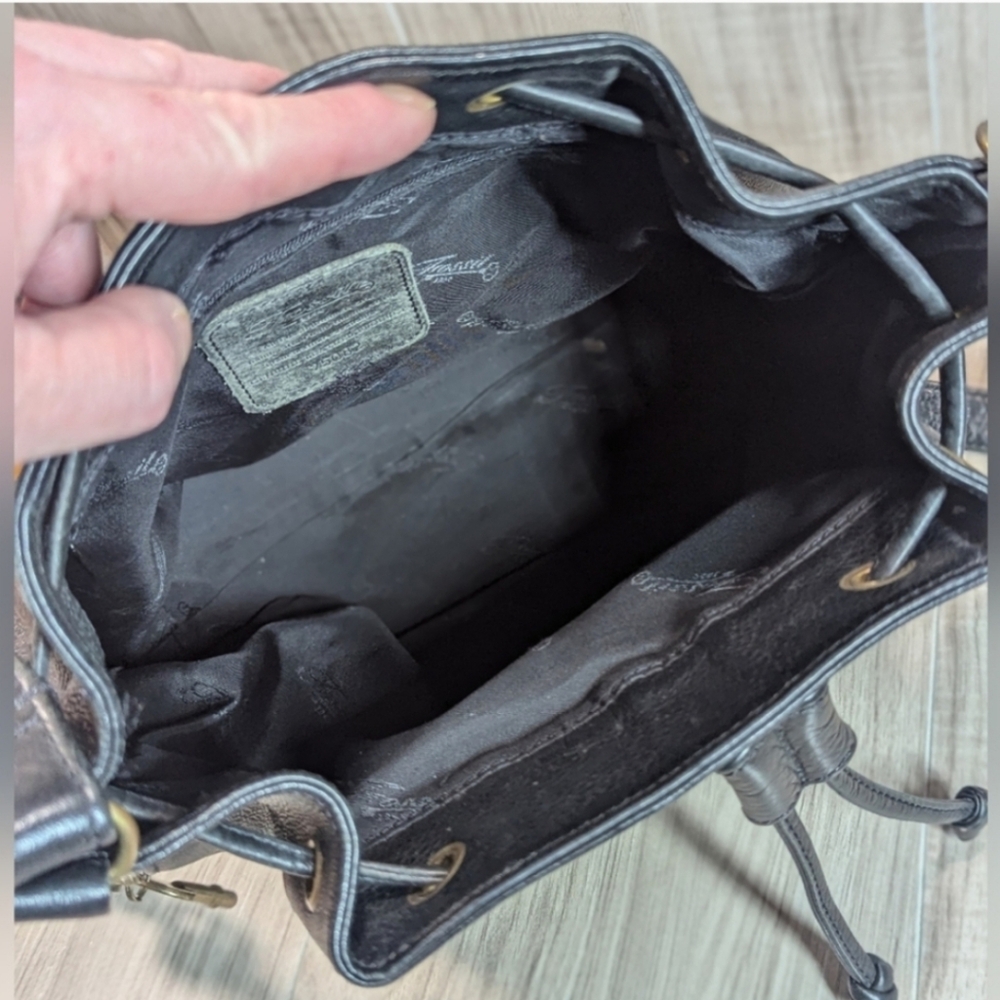Women's Vintage Fossil Purse Black Leather Bucket Draw String - Picture 7 of 10